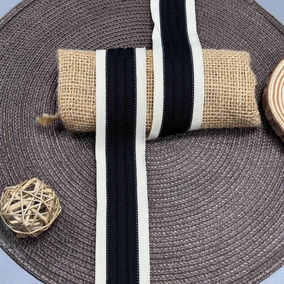 Трикотажний лампас Елегант 4 см (1 м), C:6 чорний+молочний