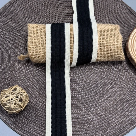 Трикотажний лампас Елегант 4 см (1 м), C:6 чорний+молочний