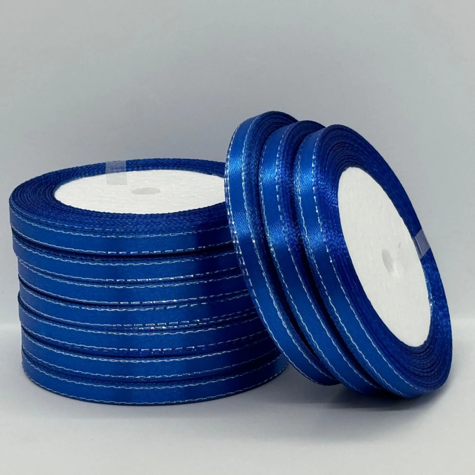 Атласна стрічка з люрекс 0,6 см+срібло (22.75 м.), 40 електрик