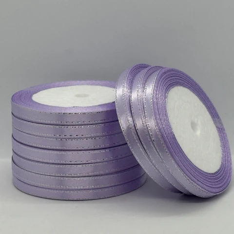 Атласна стрічка з люрекс 0,6 см+срібло (22.75 м.), 44 світло фіалковий