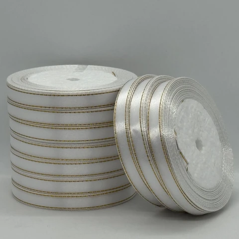 Атласна стрічка з люрекс 1 см+золото (22.75 м), 01 білий