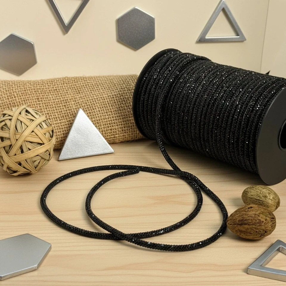 Стразовий шнур 4 мм 8 рядів (50 м), чорний BLACK