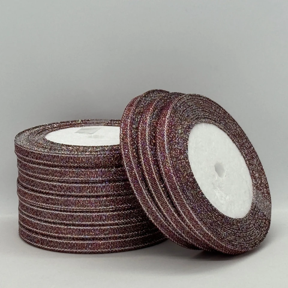 Тасьма парчева 0,6 см (25 ярдів/22,75 м.), 28 баклажан + срібло