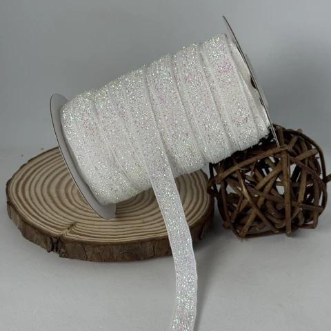 Оксамитова стрічка люрекс 1 см (25 ярдів/22,75 м.), 28 білий АВ