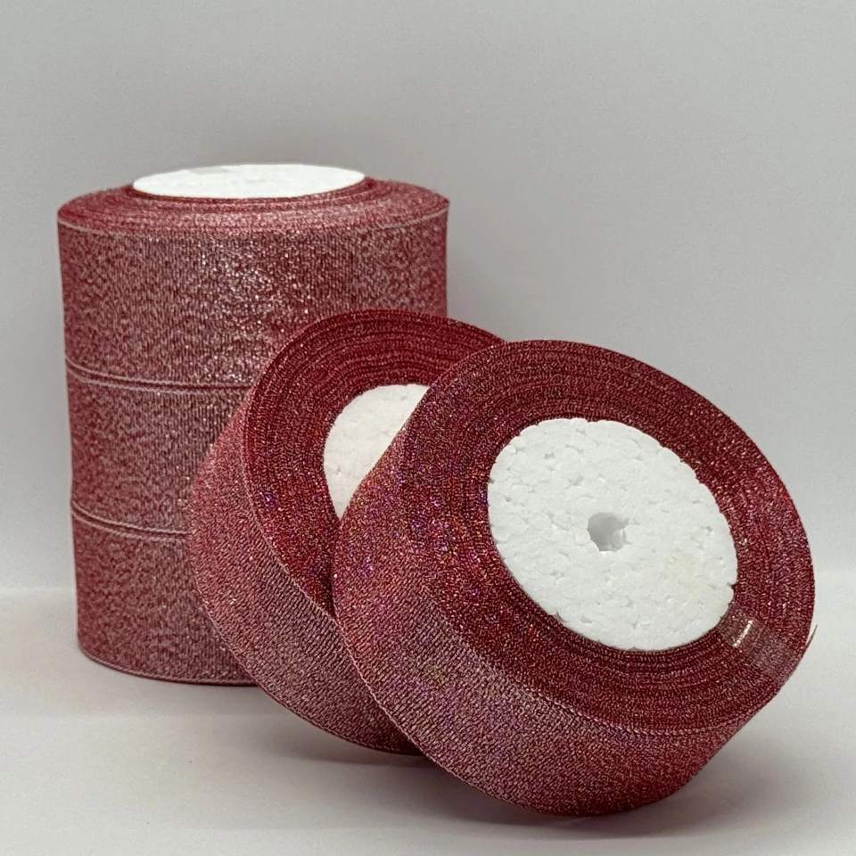 Тасьма парчева 4 см (25 ярдів/22,75 м.), 65 червоний + срібло