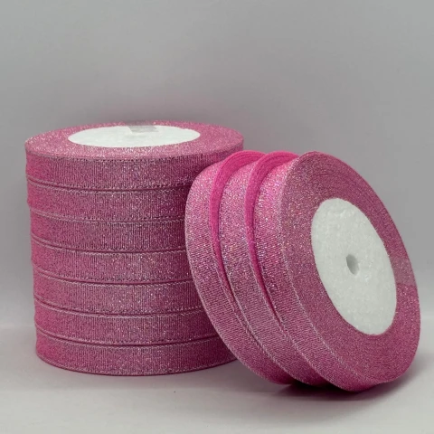 Тасьма парчева 1,2 см (25 ярдів/22,75 м.), 45 рожевий + срібло