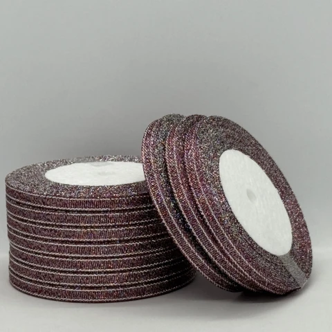 Тасьма парчева 0,6 см (25 ярдів/22,75 м.), 83 бордо + срібло