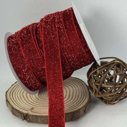 Оксамитова стрічка люрекс 2 см (25 ярдів/22,75 м.), 16 червоний