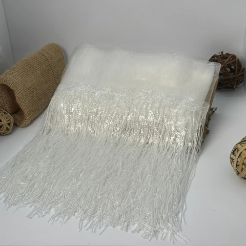 Бахрома танцювальна з паєткою на сітці «Іскри пристрасті» 20 см (9.1 метр), 23 білий прозорий