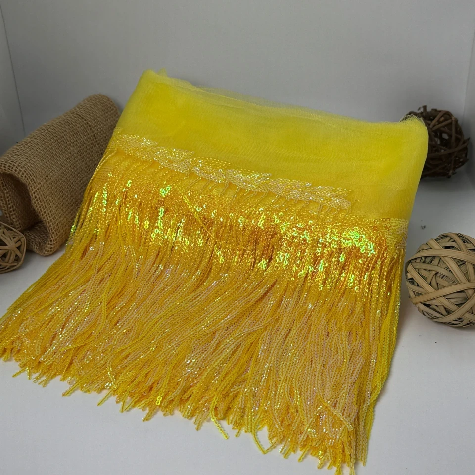 Бахрома танцювальна з паєткою на сітці «Іскри пристрасті» 20 см (9.1 метр), 26 жовтий