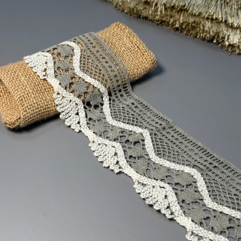 Мереживо макраме "Мрія майстрині" 8 см.(1 м.), сірий+бежевий