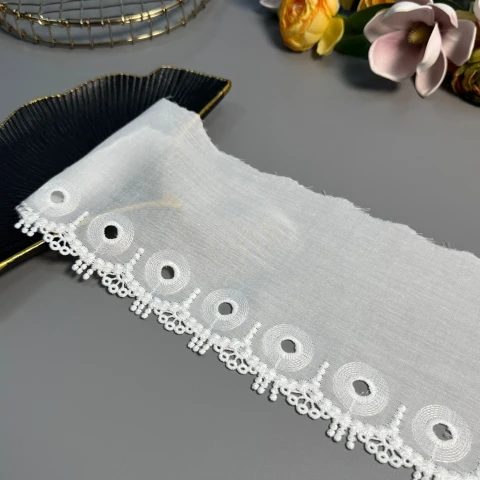 3D Мереживо прошва Квітка Амброзія 15 cм.(1 метр), натуральний