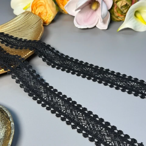 Мереживо поліестер ВВ"Шовковий настрій" 3,5 см.(1 м.), чорний