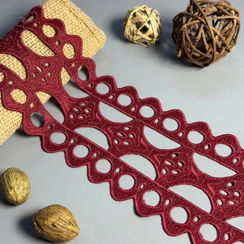 Мереживо поліестер "Перлинна хвиля" 10 см.(1 м.), бордовий (19 метрів)