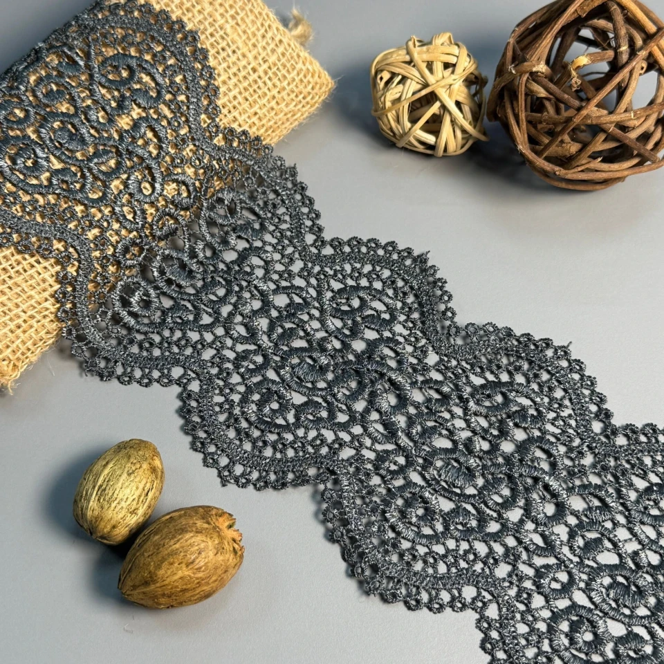 Мереживо поліестер "Кремова лінія" 11 см.(1 м.), темний сірий (20 метрів)