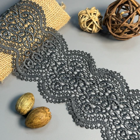 Мереживо поліестер "Кремова лінія" 11 см.(1 м.), темний сірий (20 метрів)