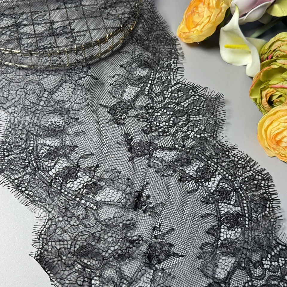 Мереживо французьке «Douce Mélodie» 27 см. (купон 3 м.), чорний