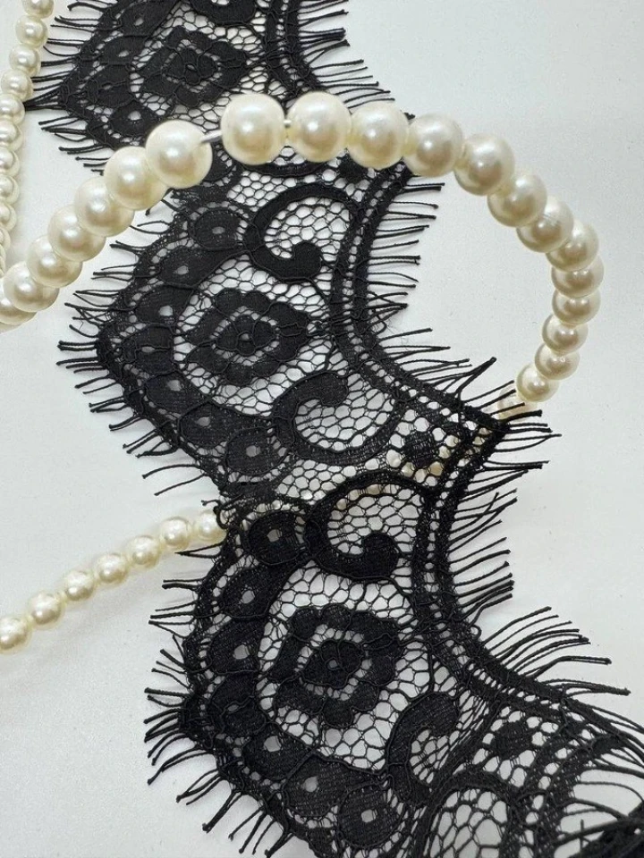 Мереживо французьке «Ромашковий день» 11 см. (купон 3 м.), чорний