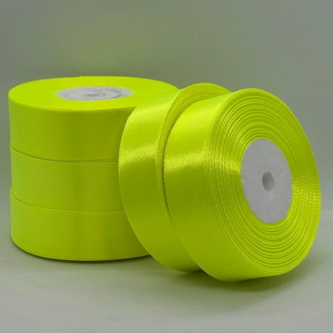 Атласна стрічка 2.5 см (33 м.), 58 неон жовтий