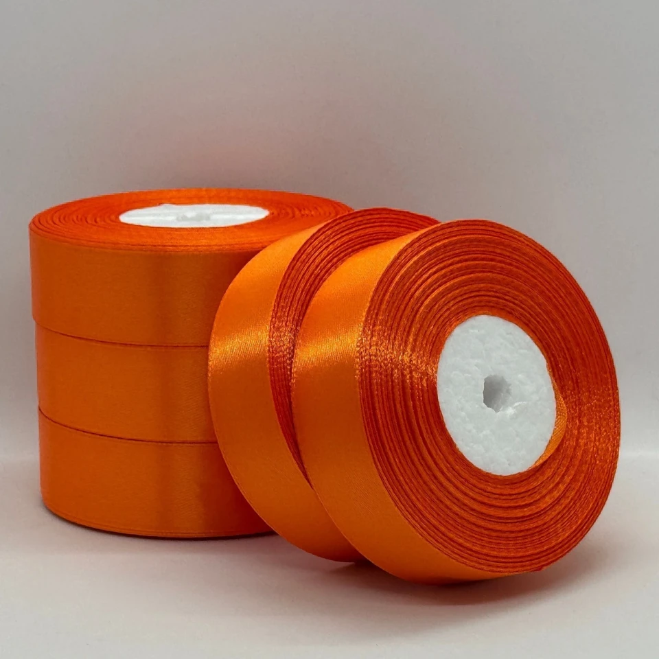 Атласна стрічка 2.5 см (33 м.), 144 сигнально-помаранчевий