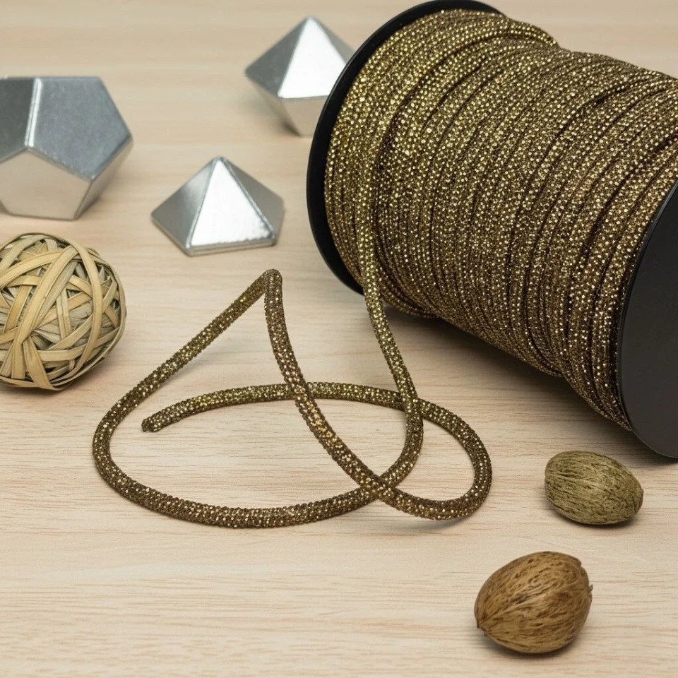 Стразовий шнур 6 мм 8 рядів (50 м), золото