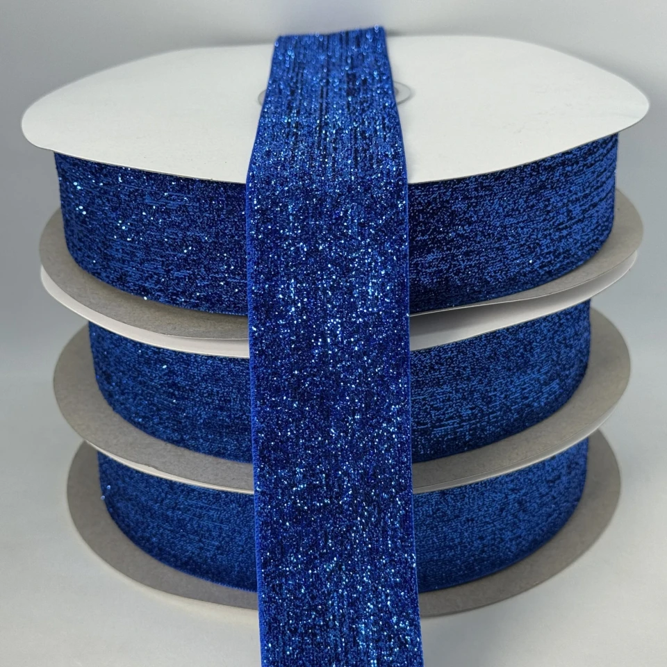 Оксамитова стрічка люрекс 3.8 см (25 ярдів/22,75 м.), 01 електрик