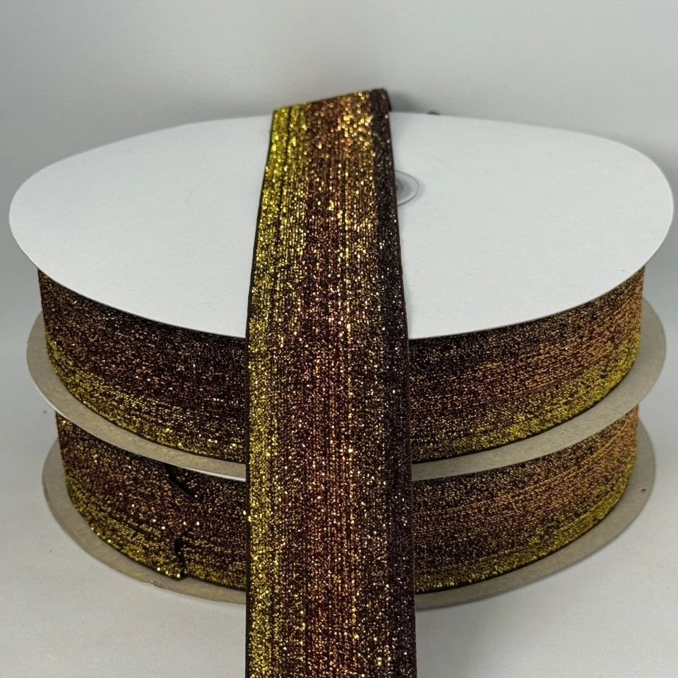 Оксамитова стрічка люрекс 3.8 см (25 ярдів/22,75 м.), 31 коричневий + золото