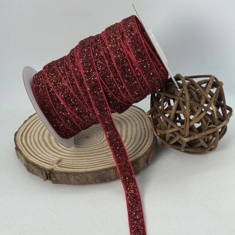 Оксамитова стрічка люрекс 1 см (25 ярдів/22,75 м.), 10 бордовий