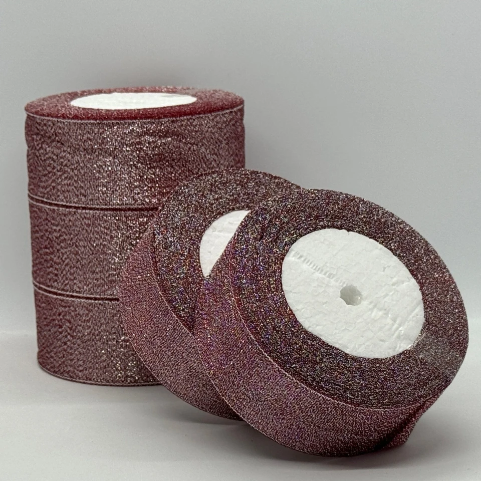 Тасьма парчева 4 см (25 ярдів/22,75 м.), 28 баклажан + срібло