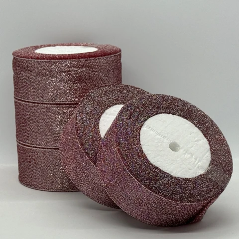 Тасьма парчева 4 см (25 ярдів/22,75 м.), 28 баклажан + срібло