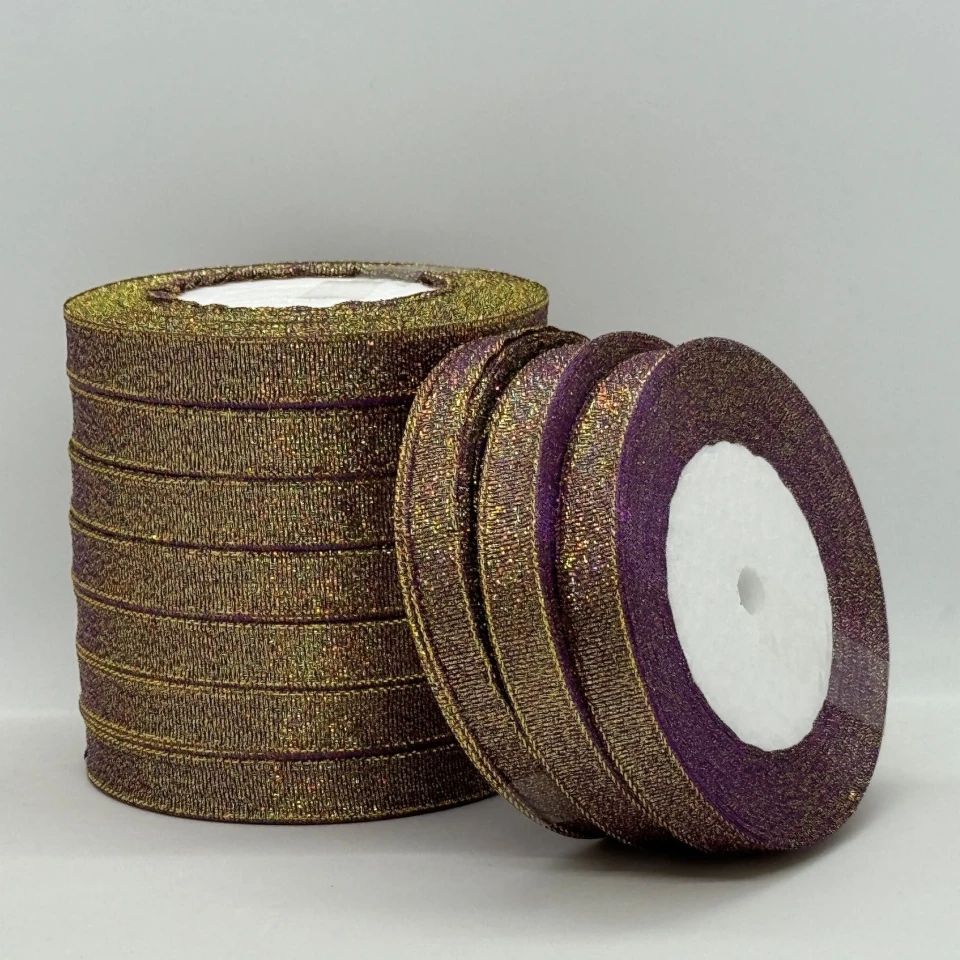Тасьма парчева 1,2 см (25 ярдів/22,75 м.), 46 баклажан + золото