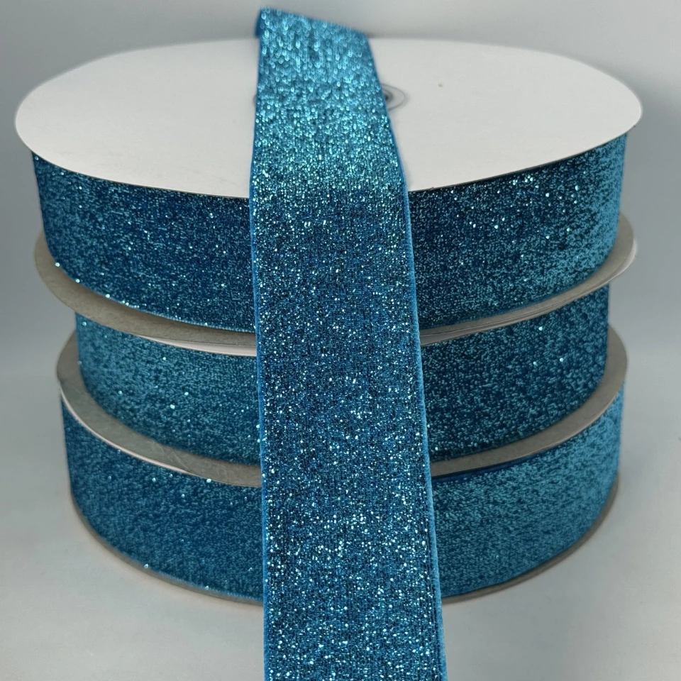 Оксамитова стрічка люрекс 3.8 см (25 ярдів/22,75 м.), 13 бірюза
