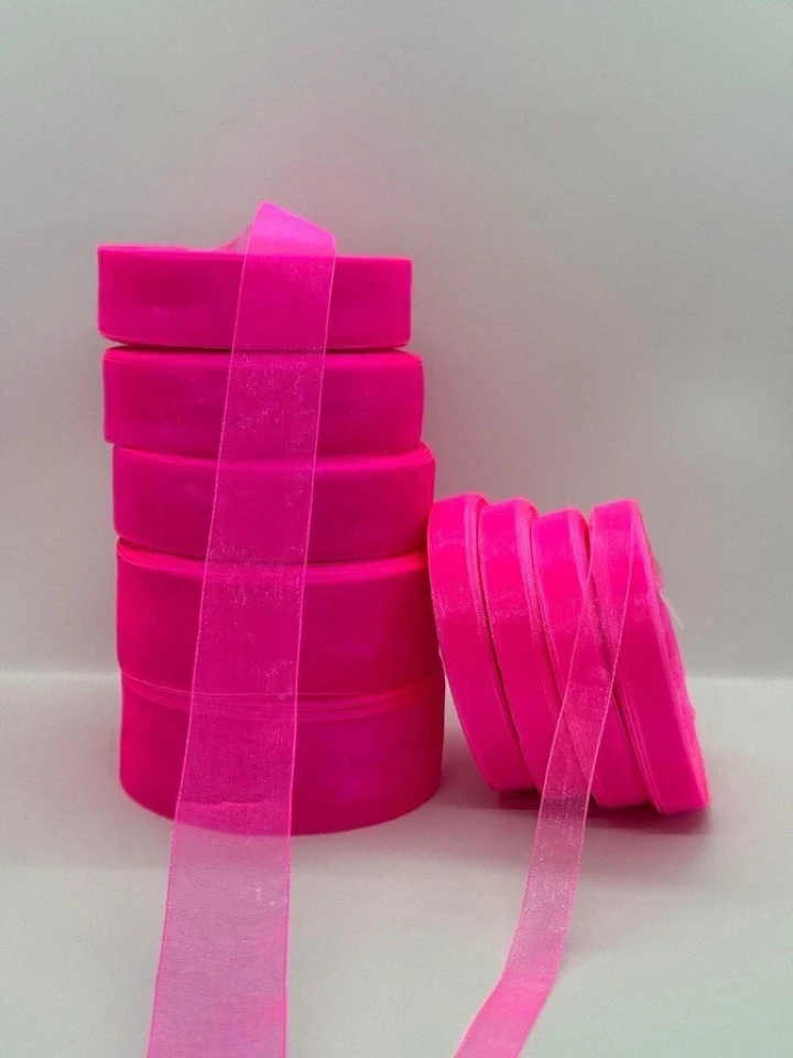 Стрічка органза 2,5 см (45 м.), 1027 неон рожевий