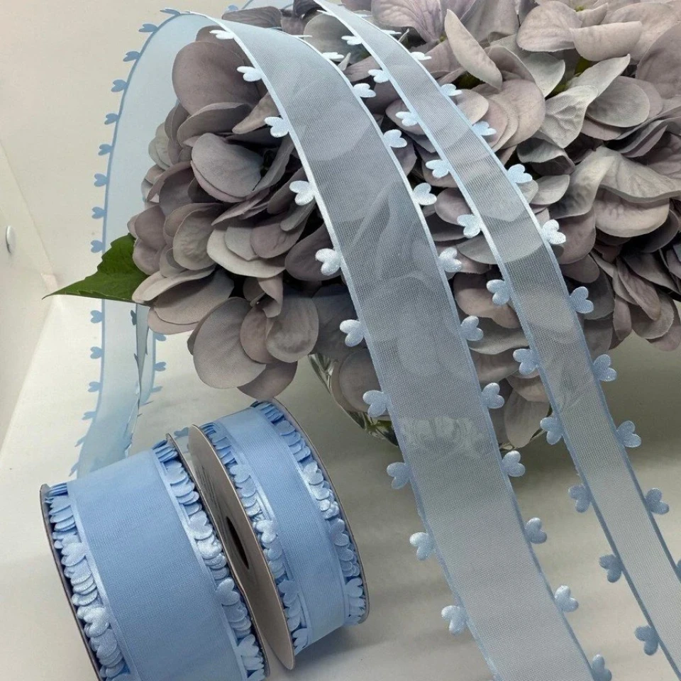 Декоративна стрічка з сердечками 2.5 см (18 м.), небесний