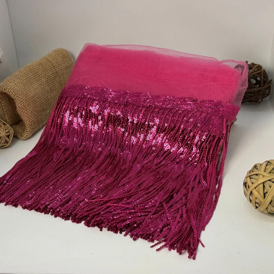 Бахрома танцювальна з паєткою на сітці «Іскри пристрасті» 20 см (9.1 метр), 11 малиновий