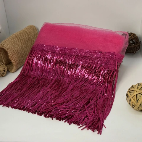 Бахрома танцювальна з паєткою на сітці «Іскри пристрасті» 20 см (9.1 метр), 11 малиновий
