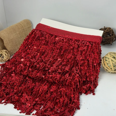 Бахрома танцювальна з паєтками «Серце танцю» 16 см (9.11 метр), 4 червоний