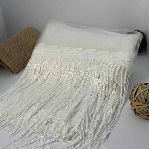 Бахрома танцювальна з паєткою на сітці «Іскри пристрасті» 20 см (9.1 метр), 33 айворі