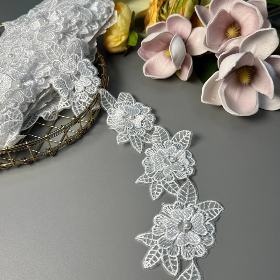 Ніжне мереживне полотно радість 6 см 3D, білий