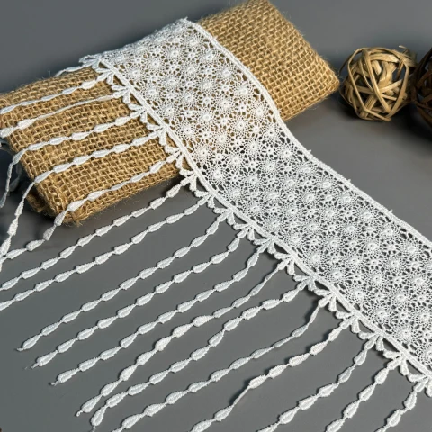 Мереживо поліестер "Перлинне мерехтіння" 17 см (1 м.), молочний