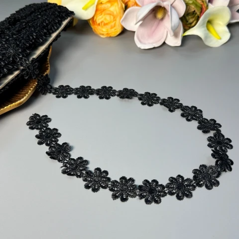 Мереживо поліестер ВВ"Квіткова перлина" 2,5 см.(1 м.), 39 чорний