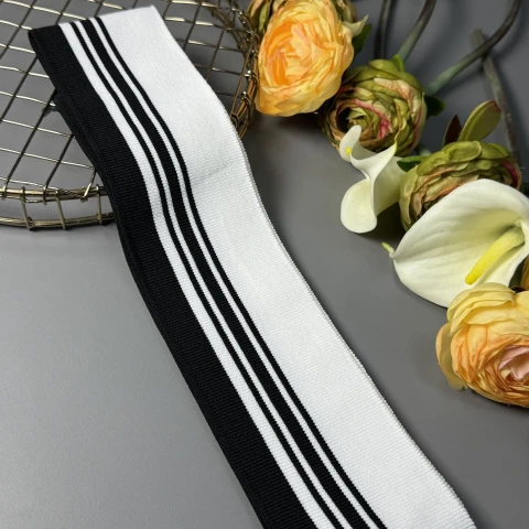 Трикотажний довяз поліестровий (6.5 см*120 см), білий+чорний полоси