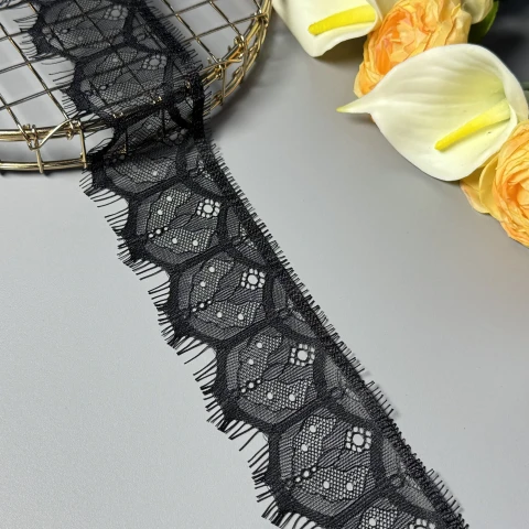 Мереживо французьке «Шовкова тиша» 6 см. (купон 3 м.), чорний