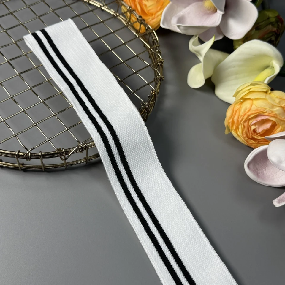 Трикотажний довяз бавовняний (4 см*120 см), білий+чорний