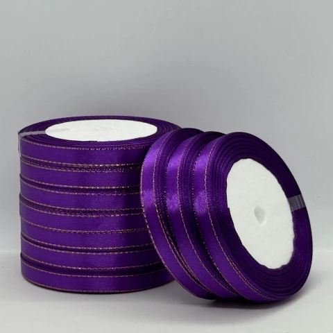 Атласна стрічка з люрекс 1 см+золото (22.75 м), 35 фіолетовий