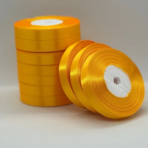 Атласна стрічка 1.2 см (33 м.), 16 темний жовтий