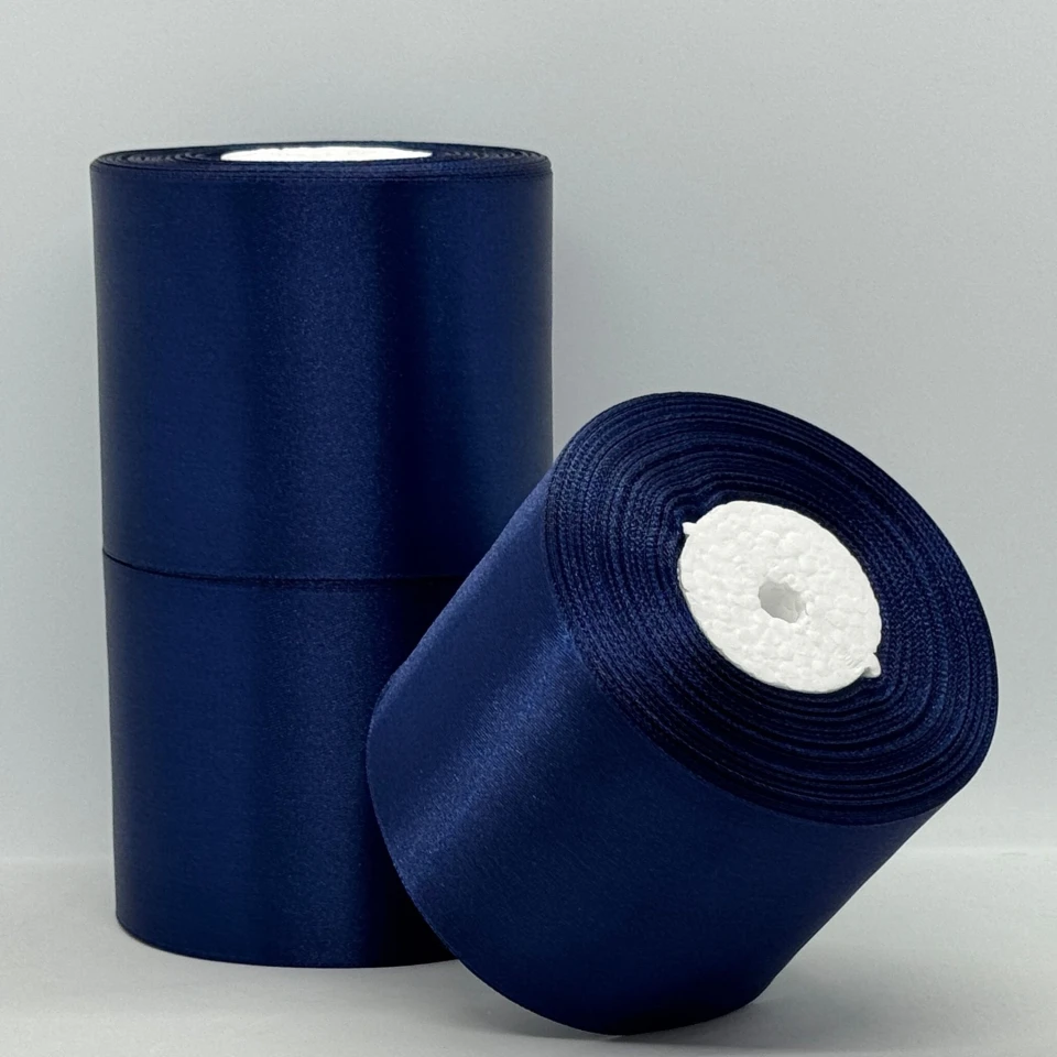 Атласна стрічка 7.5 см (33 м.), 120 синій шкільний