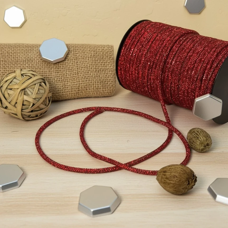 Стразовий шнур 4 мм 8 рядів (50 м), червоний RED