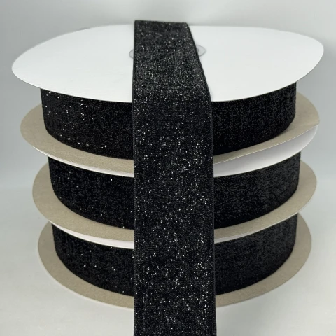 Оксамитова стрічка люрекс 3.8 см (25 ярдів/22,75 м.), 08 чорний