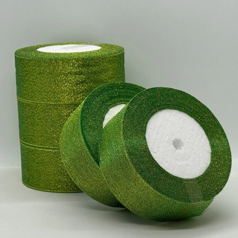 Тасьма парчева 4 см (25 ярдів/22,75 м.), 19 зелений + золото